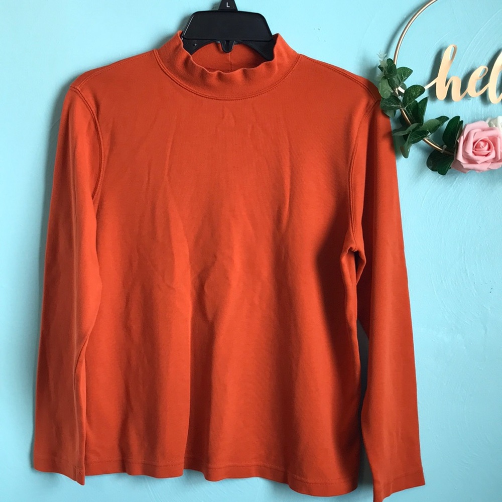 Westbound Mock Neck Orange Long Sleeve Top